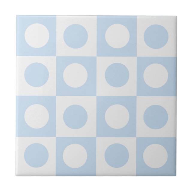 Dots and Squares Pastel Blue Checked Tile (Front)