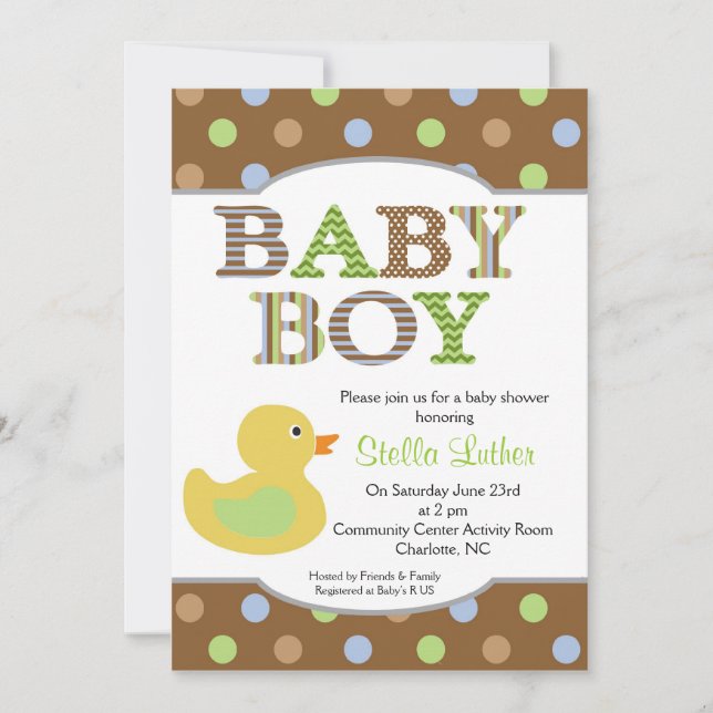 Dots Baby Boy Duck Invitation Baby shower (Devant)