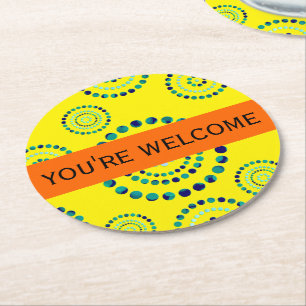 Dots Circle Power Flowers + your backgr. Round Paper Coaster