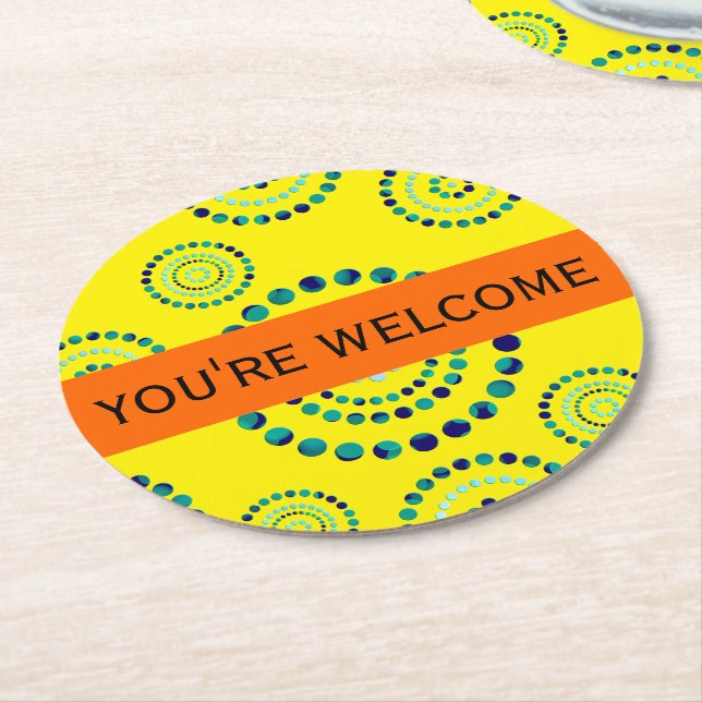 Dots Circle Power Flowers + your backgr. Round Paper Coaster (Angled)