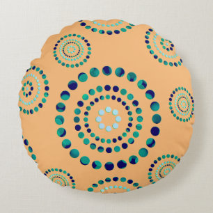 Dots Circle Power Flowers + your backgr. Round Pillow