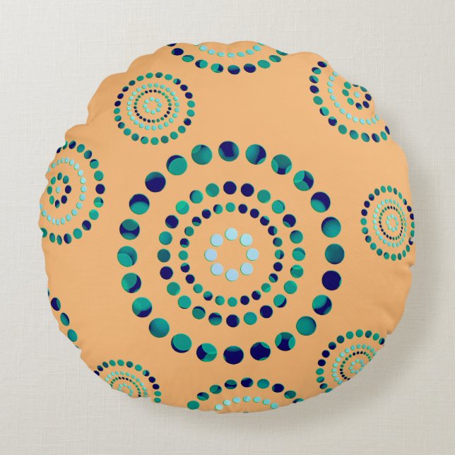 Dots Circle Power Flowers + your backgr. Round Pillow (Front)