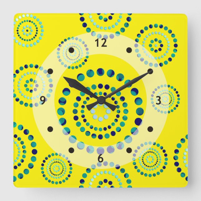 Dots Circle Power Flowers + your backgr. Square Wall Clock (Front)