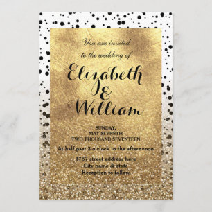 Dots confetti and faux gold design invitation