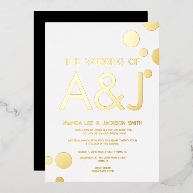 Dots d'or blanc moderne Mariage Invitation à huile (Recto/Verso)