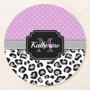Dots & Leopard Print Round Paper Coaster