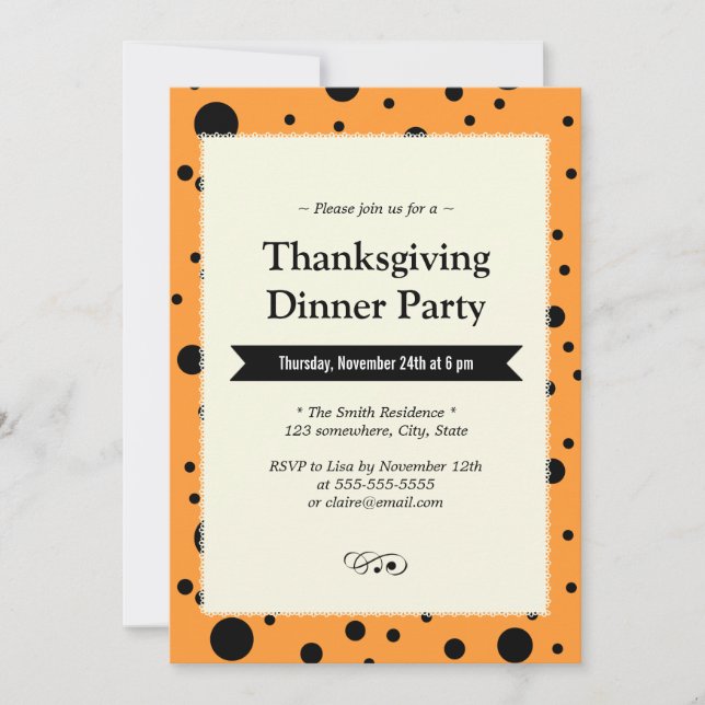 Dots noirs modernes Golden Thanksgiving Invitation (Devant)