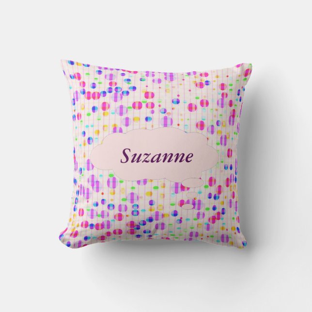 Dots on Pink Personalized Throw Pillow (Front)