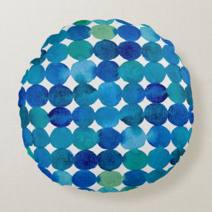 Dots pattern - blue and green round pillow