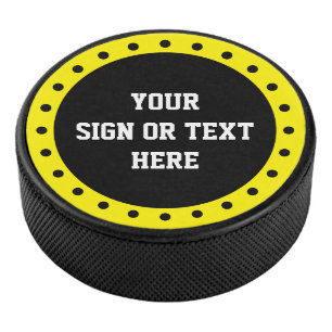 Dots Ring & Dot black + your colour, sign or text Hockey Puck