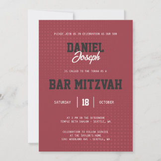 Dots sports maroon Bar Mitzvah invitation