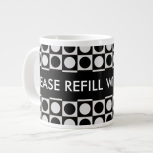 Dots & Squares / black white + your ideas Large Coffee Mug