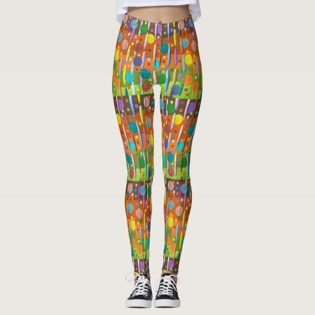Dots Stripes Multi-Coloured Candy Confetti Bright Leggings (Front)
