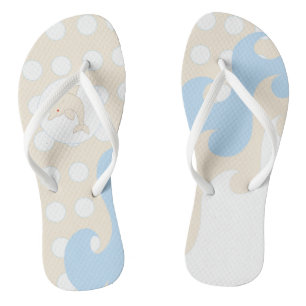 Dots, Waves, Dolphin by the Sea, Creamy Blue Flip Flops