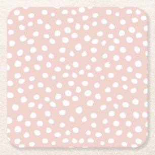 Dots Wild Animal Print Blush Pink And White Spots Square Paper Coaster