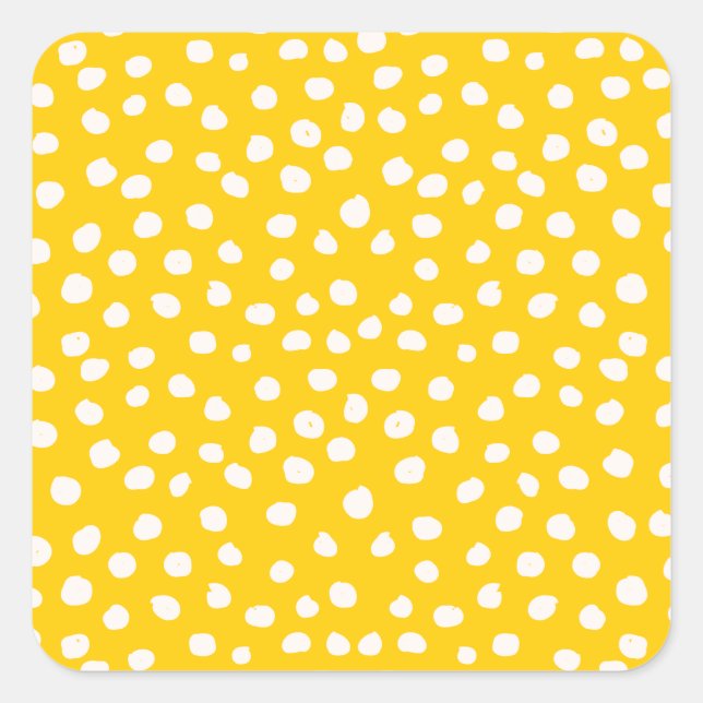 Dots Wild Animal Print Yellow And White Spots Square Sticker (Front)