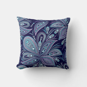 Dotted blue pattern with paisley and beads. Orname Throw Pillow