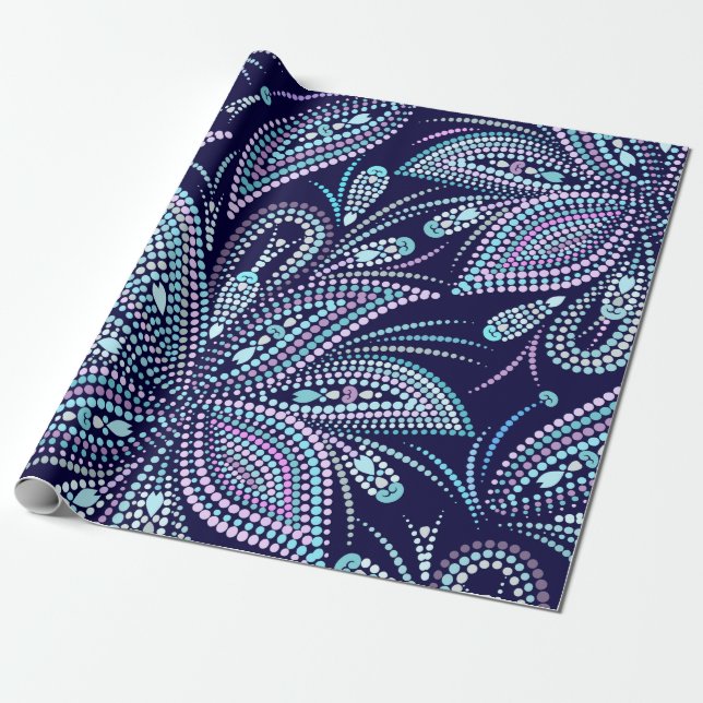 Dotted blue pattern with paisley and beads. Orname Wrapping Paper (Unrolled)