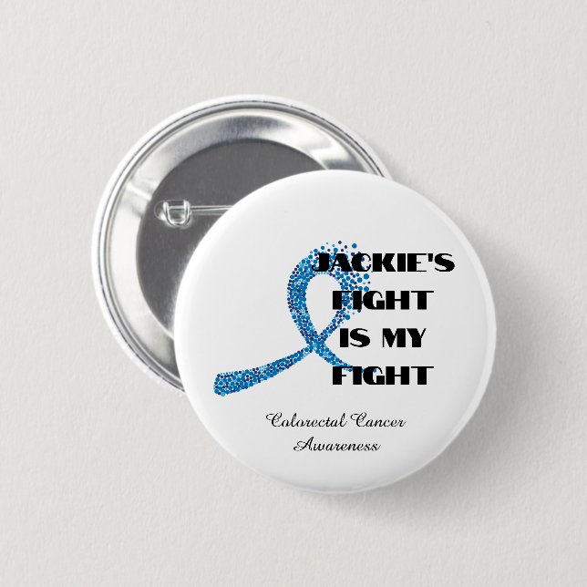 Dotted Blue Ribbon Colourectal Cancer Awareness 2 Inch Round Button (Front & Back)