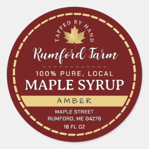 Dotted Border Gold Leaf Traditional Maple Syrup Classic Round Sticker