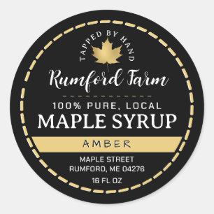 Dotted Border Gold Leaf Traditional Maple Syrup    Classic Round Sticker