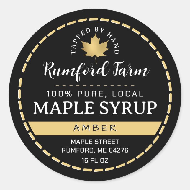 Dotted Border Gold Leaf Traditional Maple Syrup    Classic Round Sticker (Front)