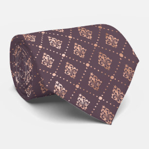 Dotted Botanical Pattern Rose Gold Dark Mauve Tie
