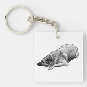 Dotted Calm Dog Stays Close On Winter Travels Keychain