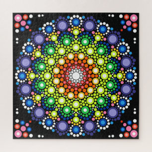 Dotted Floral Mandala Retro Hippie Dots Jigsaw Puzzle