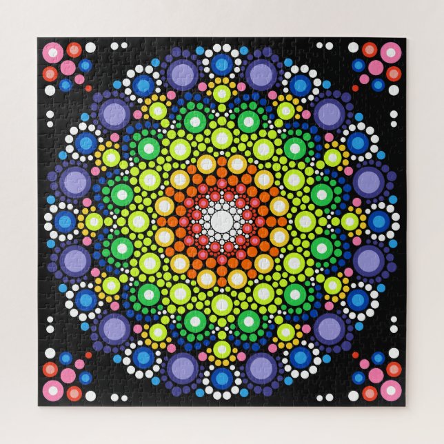 Dotted Floral Mandala Retro Hippie Dots Jigsaw Puzzle (Vertical)