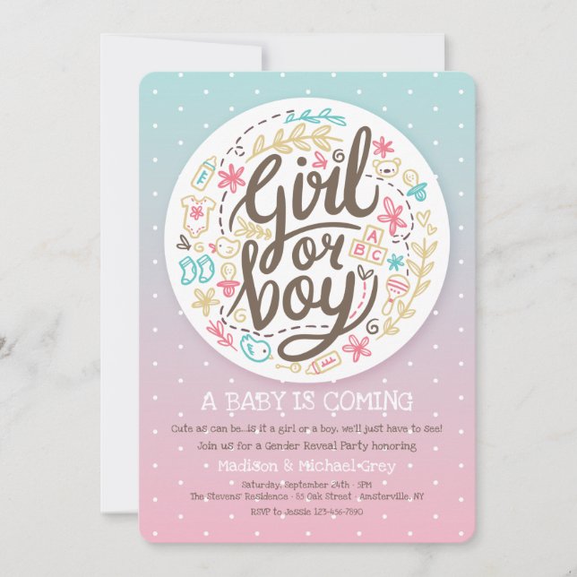 Dotted Gender Reveal Invitation (Front)