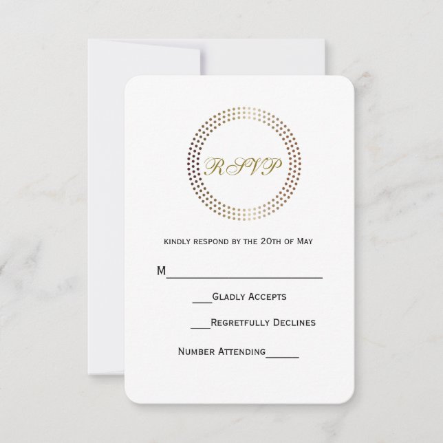 Dotted Gold Circles Modern Dots Wedding RSVP Card (Front)