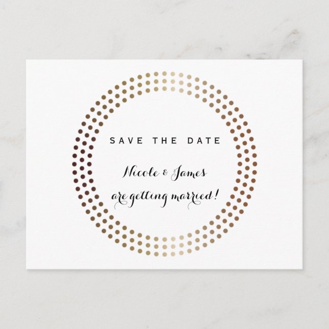 Dotted Gold Circles Modern Save The Date Postcard (Front)