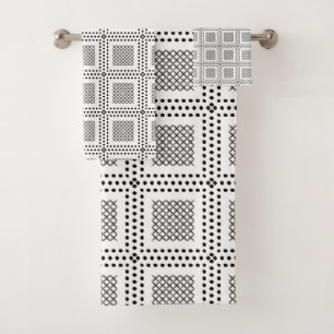 Dotted Grid: Repetitive Black and White Square Bath Towel Set