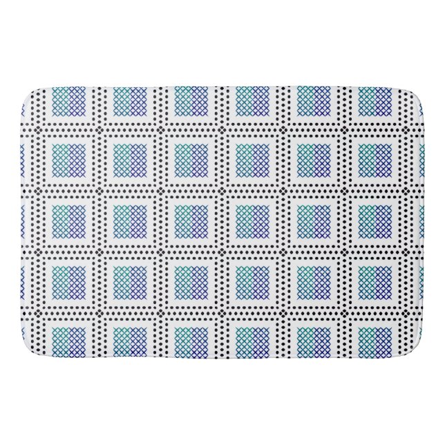 Dotted Grid: Repetitive Blue green Black Bath Mat (Front)
