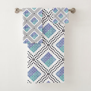 Dotted Grid: Repetitive Blue green Black Bath Towel Set