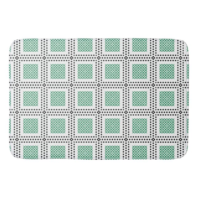 Dotted Grid: Repetitive Green and White Square Bath Mat (Front)