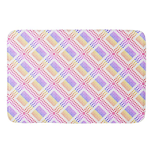 Dotted Grid: Repetitive Purple and yellow Square Bath Mat (Front)