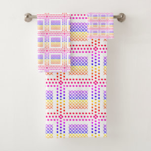Dotted Grid: Repetitive Purple and yellow Square Bath Towel Set