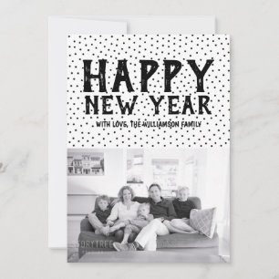 Dotted Happy New Year Photo Card   Black