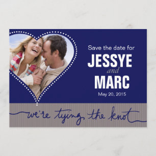 Dotted Heart Photo Save the Date navy grey