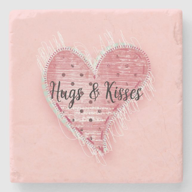 Dotted Heart Stone Coaster (Front)