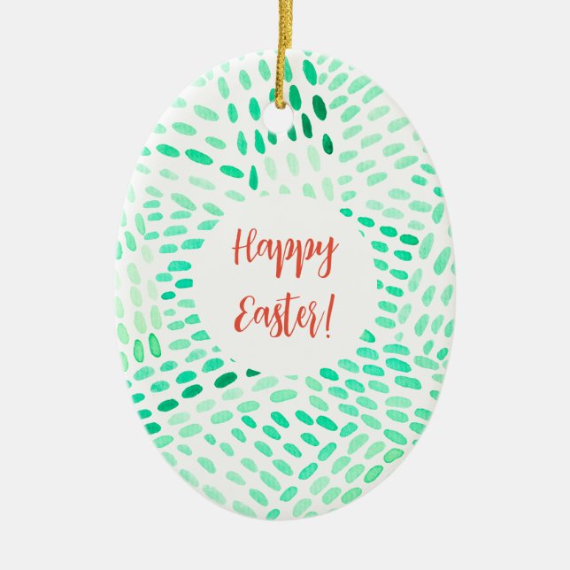 Dotted lines green pattern Easter Ceramic Ornament (Front)