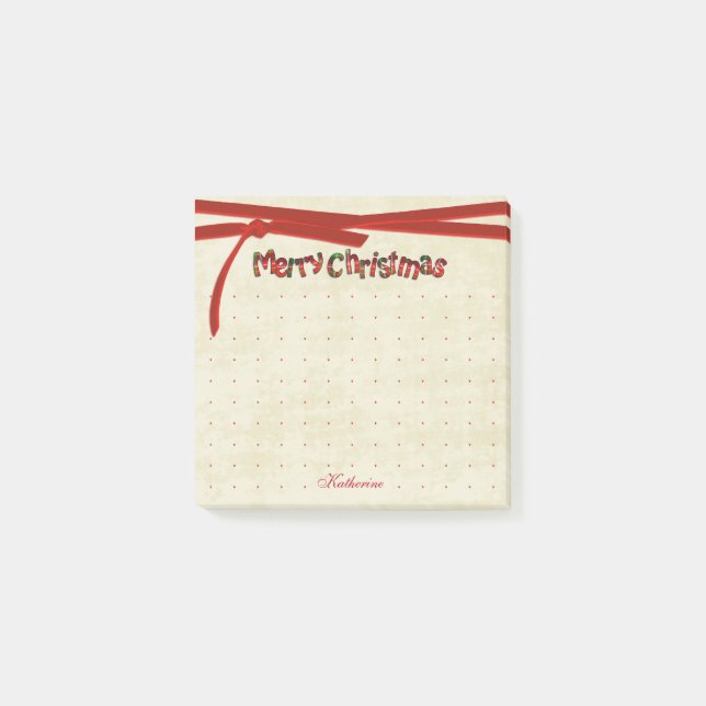 Dotted Merry Christmas Tartan Pattern Typography Post-it Notes (Front)