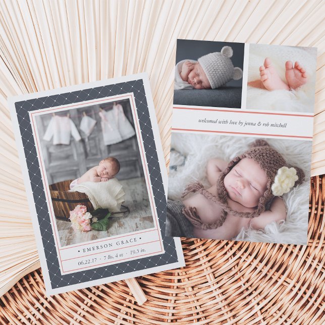 Dotted Navy | Double Sided Birth Announcement (Creator Uploaded)