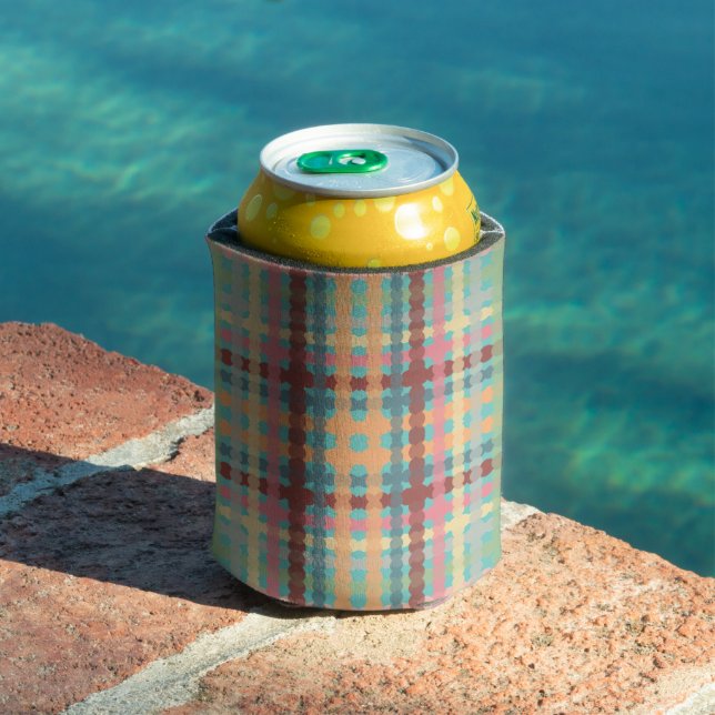 Dotted Pastel Plaid Pattern  Can Cooler (In Situ Pool)