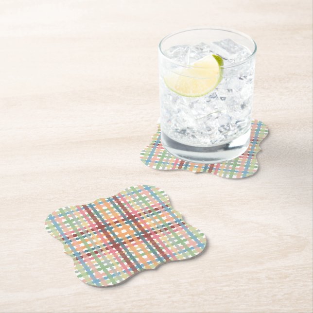 Dotted Pastel Plaid Pattern  Paper Coaster (Insitu)