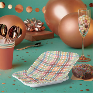 Dotted Pastel Plaid Pattern  Paper Plate