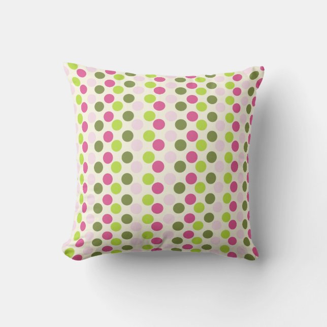 Dotted Pattern in Pink and Green Throw Pillow (Front)