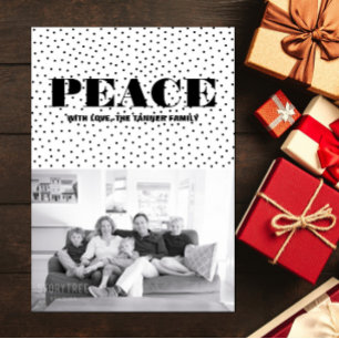 Dotted Peace Holiday Photo Card   Black